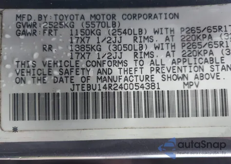 2004 Toyota 4Runner Sr5 V6 from USA, damaged, VIN JTEBU14R240054381